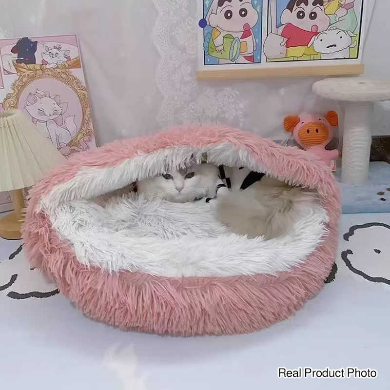 Modern Minimalist Long Velvet PP Cotton Round Cat Bed For Living Room &amp; Bedroom