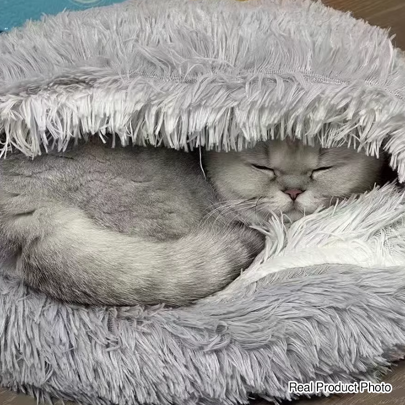 Modern Minimalist Long Velvet PP Cotton Round Cat Bed For Living Room &amp; Bedroom
