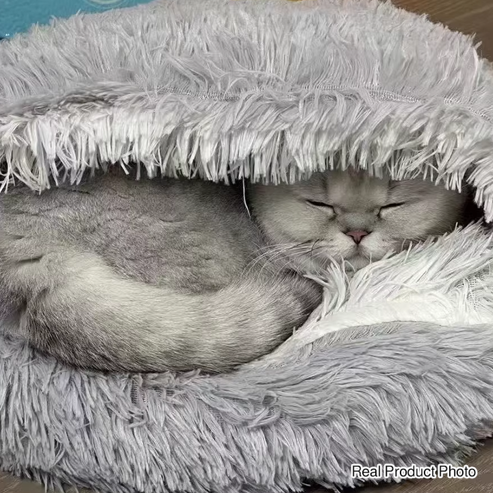 Modern Minimalist Long Velvet PP Cotton Round Cat Bed For Living Room &amp; Bedroom