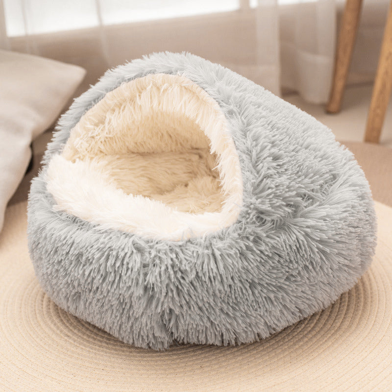 Modern Minimalist Long Velvet PP Cotton Round Cat Bed For Living Room &amp; Bedroom