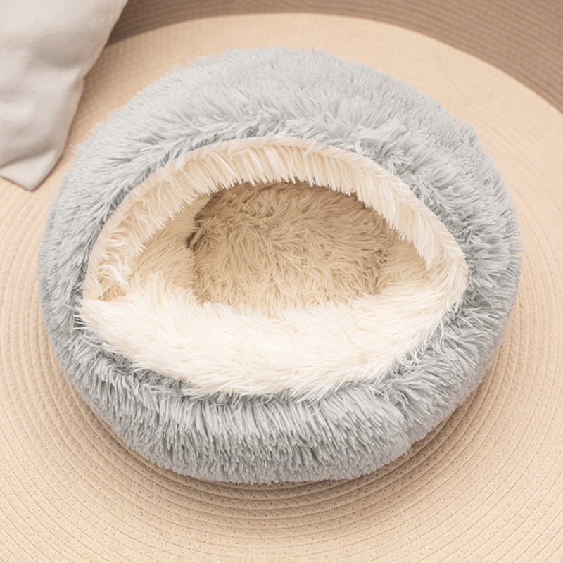 Modern Minimalist Long Velvet PP Cotton Round Cat Bed For Living Room &amp; Bedroom
