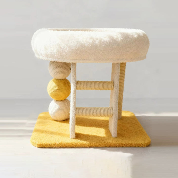 Moderner minimalistischer rechteckiger Katzenbaum und Katzenhöhlen aus MDF, Samt und Sisal, 1 Höhle, 1 Leiter, 2 Kratzsäulen, für das Wohnzimmer 