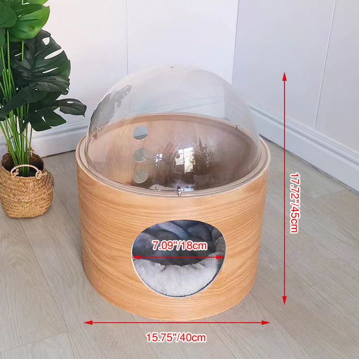 Cama para gato ovalada tipo cápsula espacial de MDF minimalista moderno, sisal y acrílico para sala de estar y dormitorio 