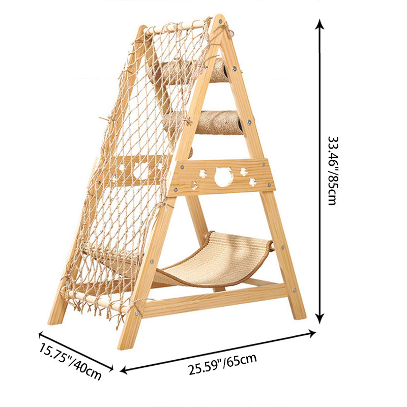 Moderner minimalistischer Katzenbaum &amp; Katzenwohnungen aus MDF, Baumwoll-Leinen und Jute in Dreiecksform mit 1 Hängematte und 2 Kratzpfosten für das Wohnzimmer 