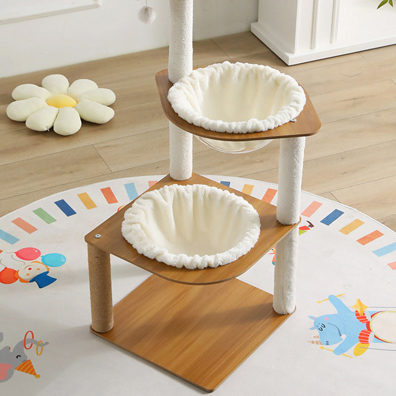 Moderner minimalistischer Katzenbaum aus Verbundplatte, Acryl, Samt und Sisal, rechteckig, mit 2 Höhlen, 1 Liegefläche und 1 Spielball fürs Wohnzimmer 