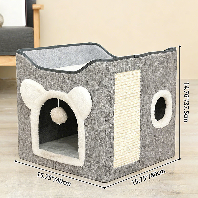 Modern Minimalist Linen Velvet MDF Sisal Square Foldable Cat Bed Double-Layer Pet House For Living Room &amp; Bedroom