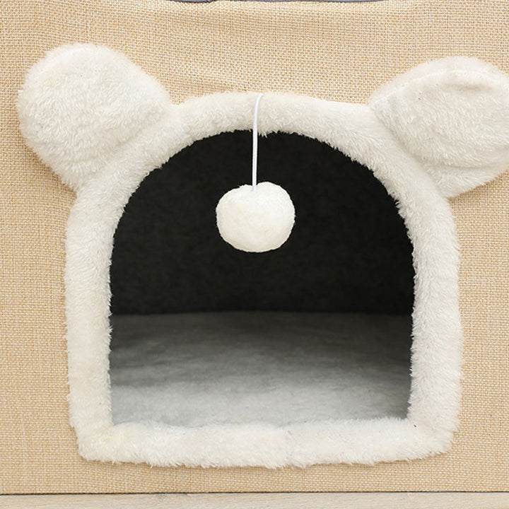 Modern Minimalist Linen Velvet MDF Sisal Square Foldable Cat Bed Double-Layer Pet House For Living Room &amp; Bedroom