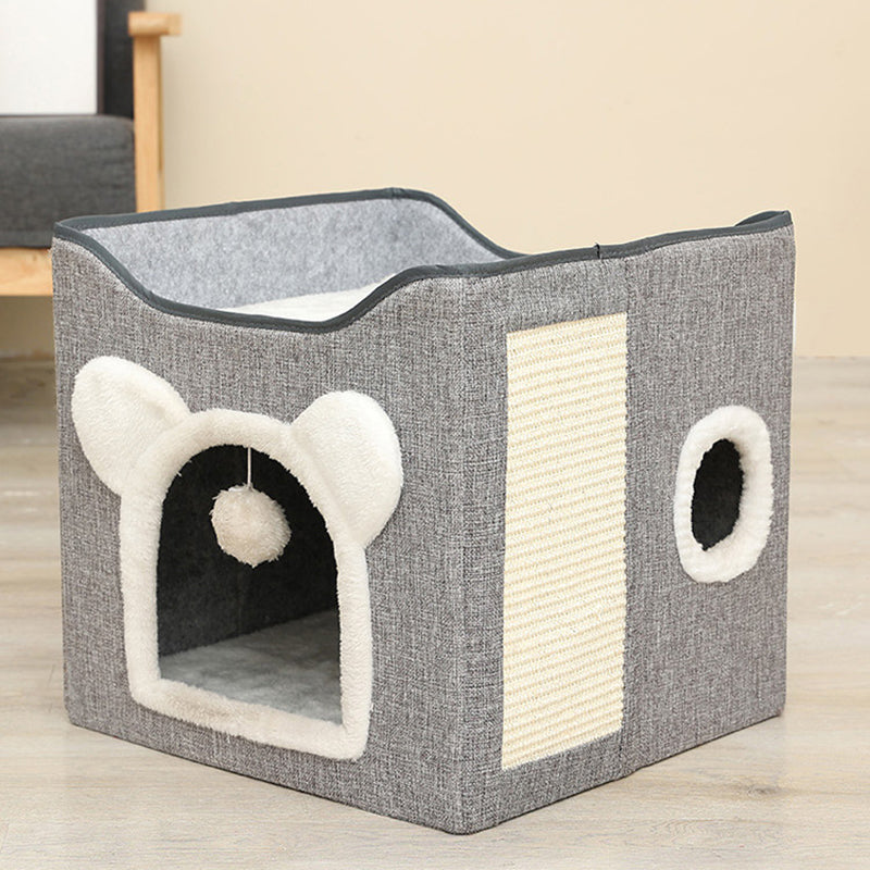 Modern Minimalist Linen Velvet MDF Sisal Square Foldable Cat Bed Double-Layer Pet House For Living Room &amp; Bedroom
