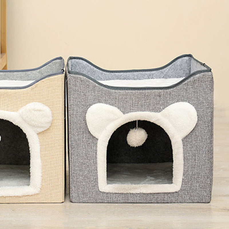 Modern Minimalist Linen Velvet MDF Sisal Square Foldable Cat Bed Double-Layer Pet House For Living Room &amp; Bedroom