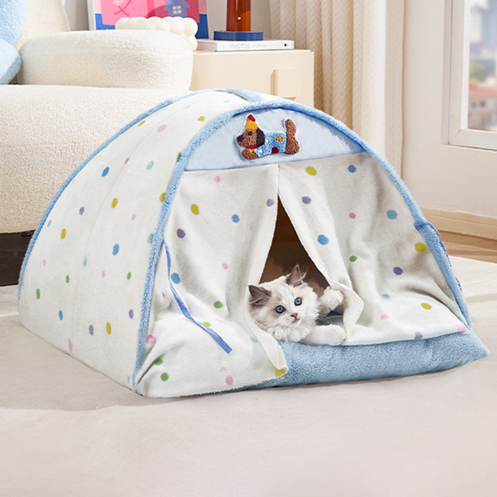 Contemporary Creative Crystal Velvet Cotton Velvet Arched Cat Bed Semi-Enclosed Pet House For Living Room &amp; Bedroom