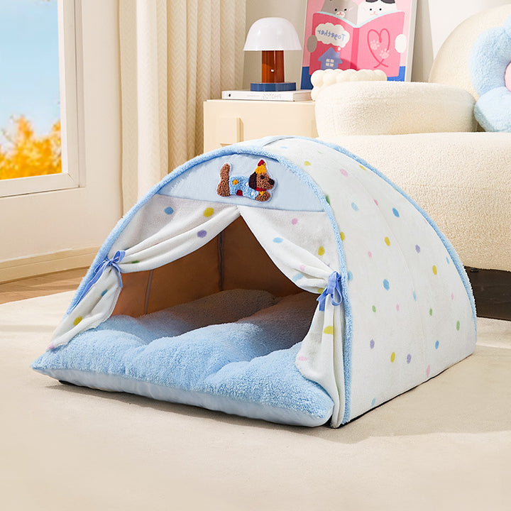 Contemporary Creative Crystal Velvet Cotton Velvet Arched Cat Bed Semi-Enclosed Pet House For Living Room &amp; Bedroom