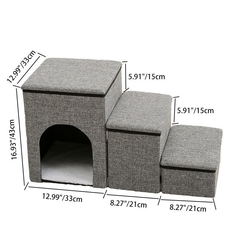 Modern Minimalist Linen Oxford Fabric Lamb Fleece MDF Rectangular Foldable Removable Dog Bed Pet Stair &amp; Storage For Living Room &amp; Bedroom