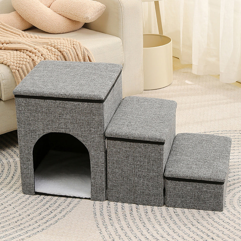 Modern Minimalist Linen Oxford Fabric Lamb Fleece MDF Rectangular Foldable Removable Dog Bed Pet Stair &amp; Storage For Living Room &amp; Bedroom