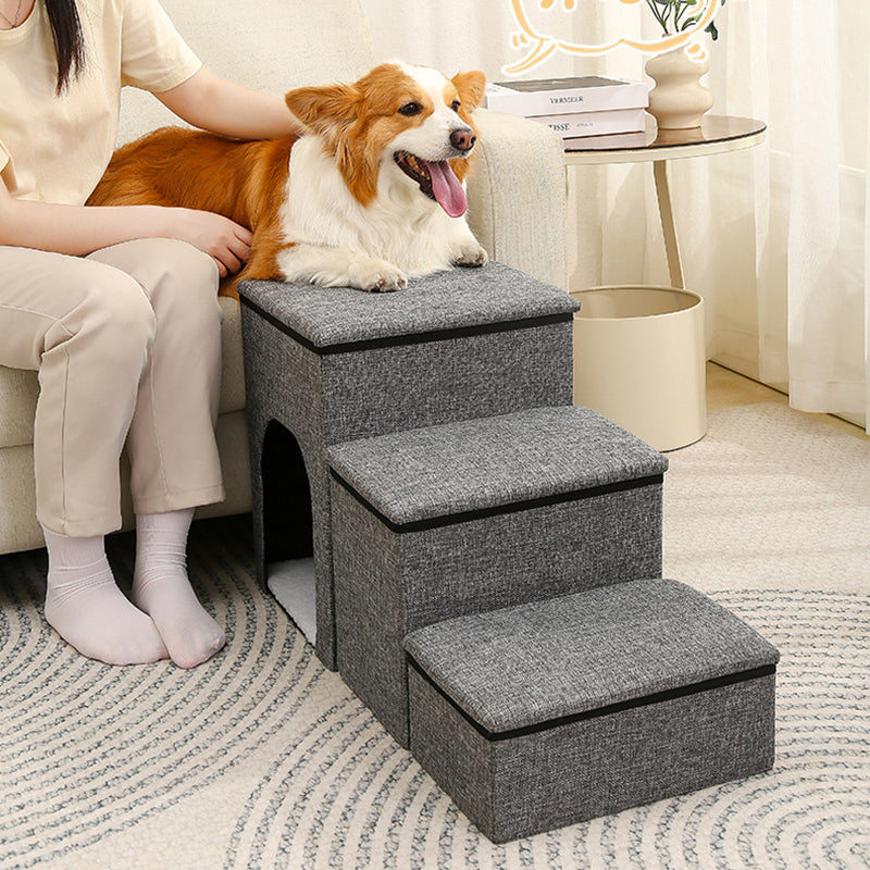 Modern Minimalist Linen Oxford Fabric Lamb Fleece MDF Rectangular Foldable Removable Dog Bed Pet Stair &amp; Storage For Living Room &amp; Bedroom