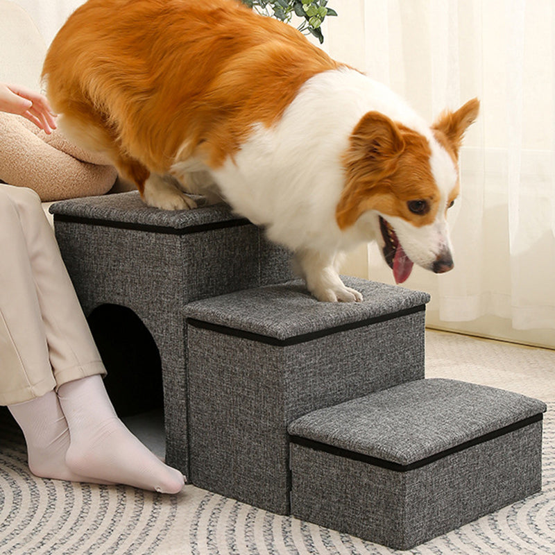 Modern Minimalist Linen Oxford Fabric Lamb Fleece MDF Rectangular Foldable Removable Dog Bed Pet Stair &amp; Storage For Living Room &amp; Bedroom