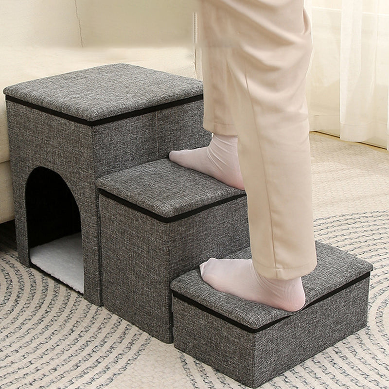 Modern Minimalist Linen Oxford Fabric Lamb Fleece MDF Rectangular Foldable Removable Dog Bed Pet Stair &amp; Storage For Living Room &amp; Bedroom