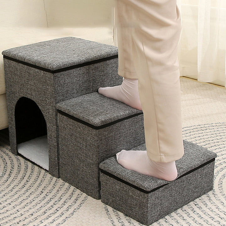 Modern Minimalist Linen Oxford Fabric Lamb Fleece MDF Rectangular Foldable Removable Dog Bed Pet Stair &amp; Storage For Living Room &amp; Bedroom
