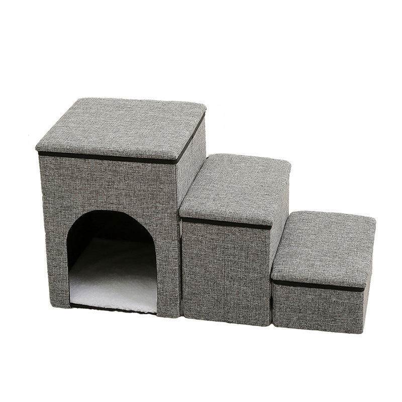 Modern Minimalist Linen Oxford Fabric Lamb Fleece MDF Rectangular Foldable Removable Dog Bed Pet Stair &amp; Storage For Living Room &amp; Bedroom