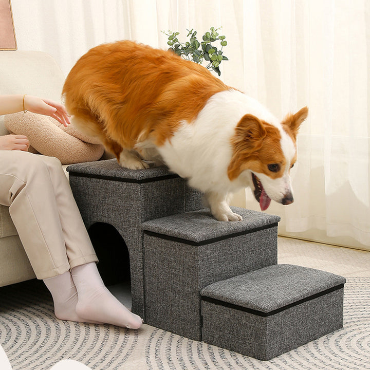Modern Minimalist Linen Oxford Fabric Lamb Fleece MDF Rectangular Foldable Removable Dog Bed Pet Stair &amp; Storage For Living Room &amp; Bedroom