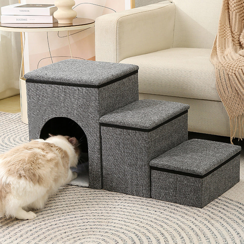 Modern Minimalist Linen Oxford Fabric Lamb Fleece MDF Rectangular Foldable Removable Dog Bed Pet Stair &amp; Storage For Living Room &amp; Bedroom