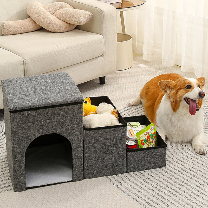 Modern Minimalist Linen Oxford Fabric Lamb Fleece MDF Rectangular Foldable Removable Dog Bed Pet Stair &amp; Storage For Living Room &amp; Bedroom