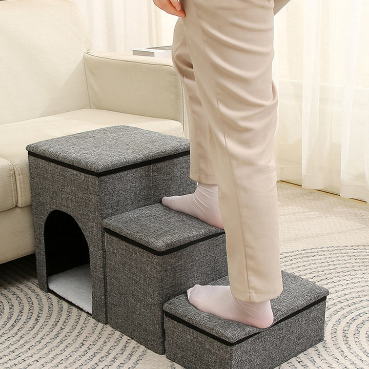 Modern Minimalist Linen Oxford Fabric Lamb Fleece MDF Rectangular Foldable Removable Dog Bed Pet Stair &amp; Storage For Living Room &amp; Bedroom