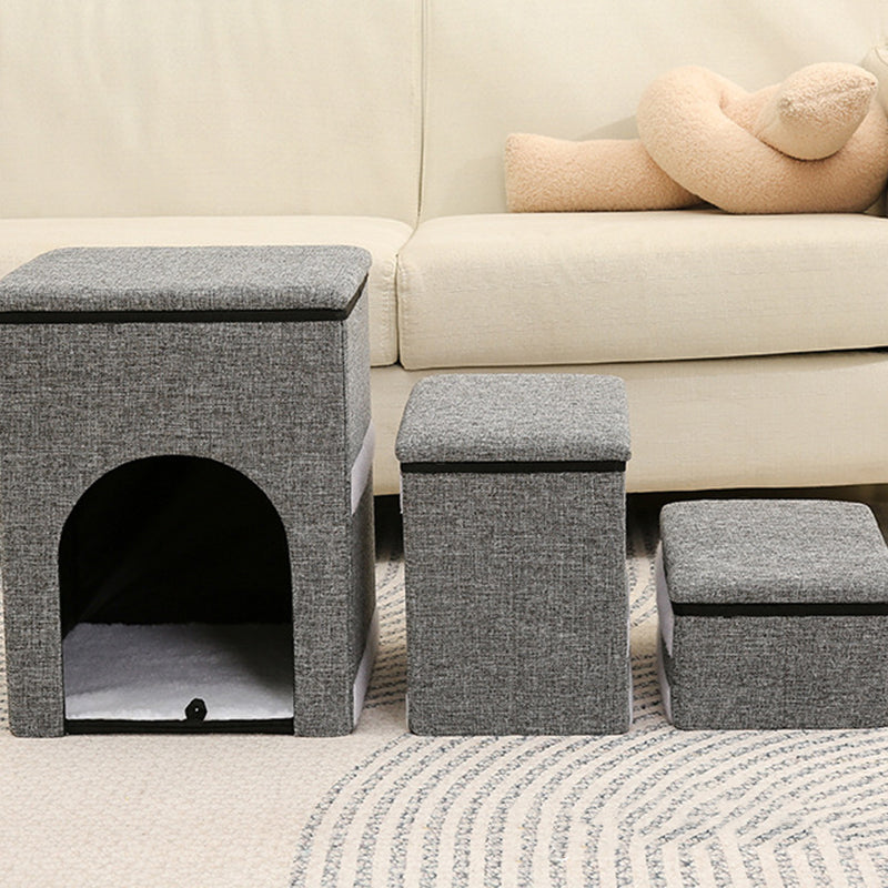 Modern Minimalist Linen Oxford Fabric Lamb Fleece MDF Rectangular Foldable Removable Dog Bed Pet Stair &amp; Storage For Living Room &amp; Bedroom