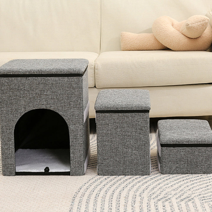 Modern Minimalist Linen Oxford Fabric Lamb Fleece MDF Rectangular Foldable Removable Dog Bed Pet Stair &amp; Storage For Living Room &amp; Bedroom