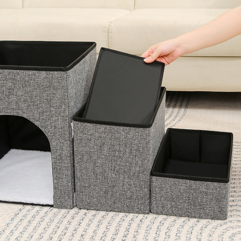 Modern Minimalist Linen Oxford Fabric Lamb Fleece MDF Rectangular Foldable Removable Dog Bed Pet Stair &amp; Storage For Living Room &amp; Bedroom