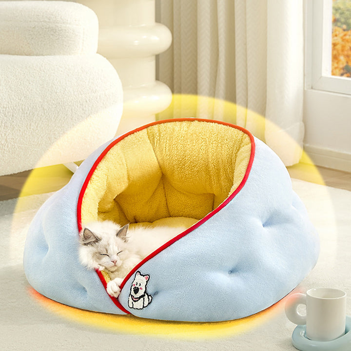 Cama ovalada contemporánea y creativa para gatos, de terciopelo lechoso, felpa suave de algodón y relleno de algodón PP, para sala de estar y dormitorio 