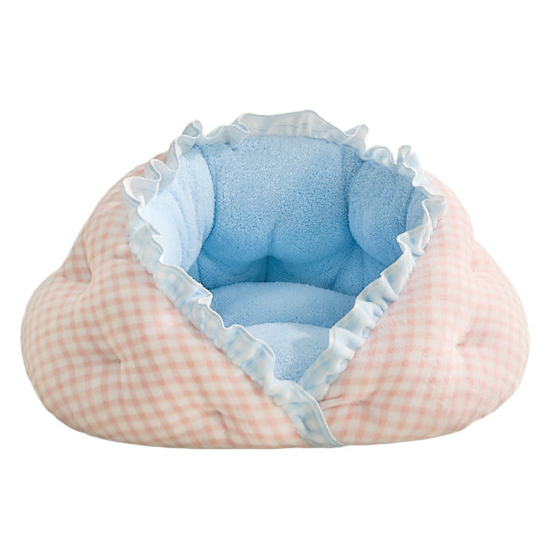 Cama ovalada contemporánea y creativa para gatos, de terciopelo lechoso, felpa suave de algodón y relleno de algodón PP, para sala de estar y dormitorio 