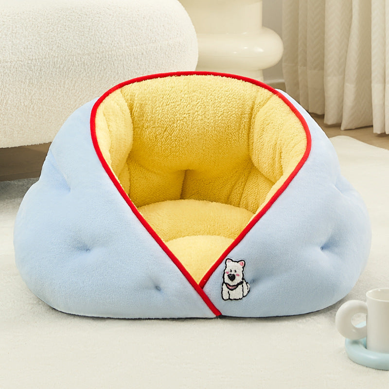 Cama ovalada contemporánea y creativa para gatos, de terciopelo lechoso, felpa suave de algodón y relleno de algodón PP, para sala de estar y dormitorio 