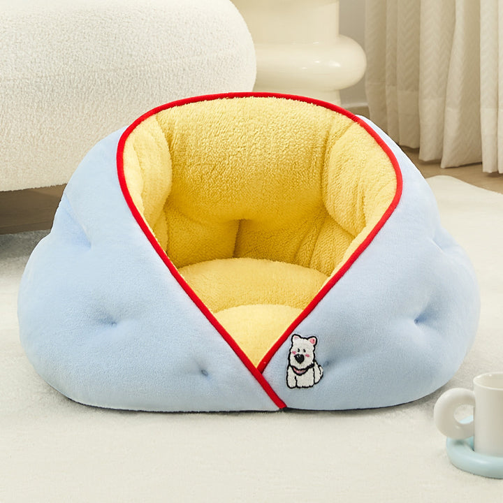 Cama ovalada contemporánea y creativa para gatos, de terciopelo lechoso, felpa suave de algodón y relleno de algodón PP, para sala de estar y dormitorio 