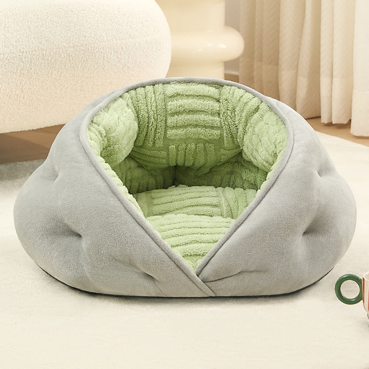Cama ovalada contemporánea y creativa para gatos, de terciopelo lechoso, felpa suave de algodón y relleno de algodón PP, para sala de estar y dormitorio 