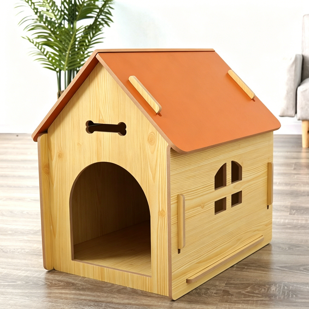 Modern Minimalist MDF House-shaped Dog Bed For Living Room &amp; Bedroom
