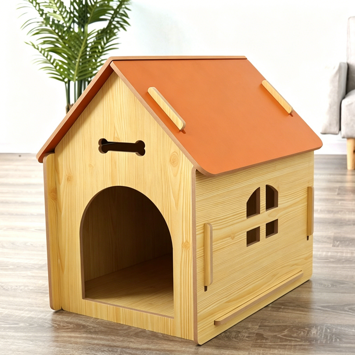 Modern Minimalist MDF House-shaped Dog Bed For Living Room &amp; Bedroom