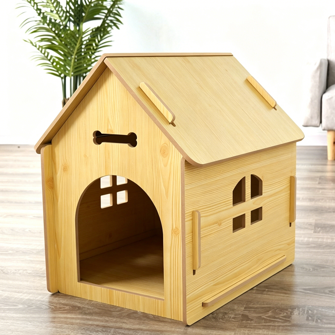 Modern Minimalist MDF House-shaped Dog Bed For Living Room &amp; Bedroom