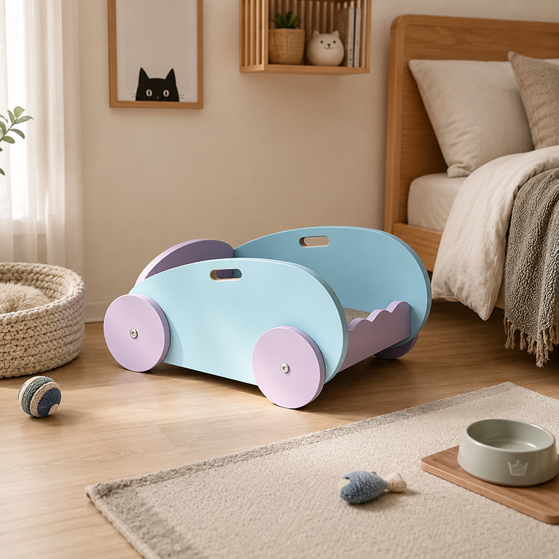 Whale Shape Cat House Furniture Durable Plywood Cat Bed - Creative Unique Blue Purple Design &amp; Rounded Edges For Bedroom &amp; Living Room