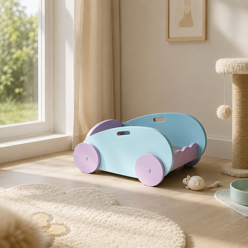 Whale Shape Cat House Furniture Durable Plywood Cat Bed - Creative Unique Blue Purple Design &amp; Rounded Edges For Bedroom &amp; Living Room