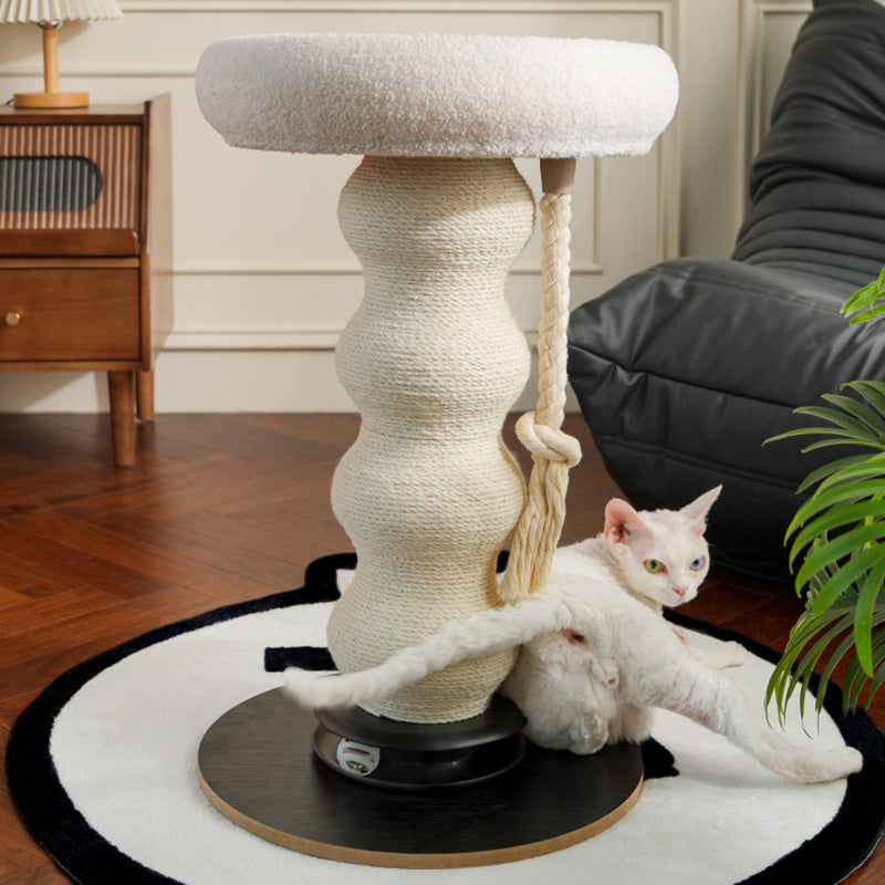 Modern Minimalist Cylindrical Wavy-Patterned Hemp Rope Bamboo Mat Velvet Medium Density Fiberboard Foam Plastic Cat Tree &amp; Condo 1-Scratching Post For Living Room