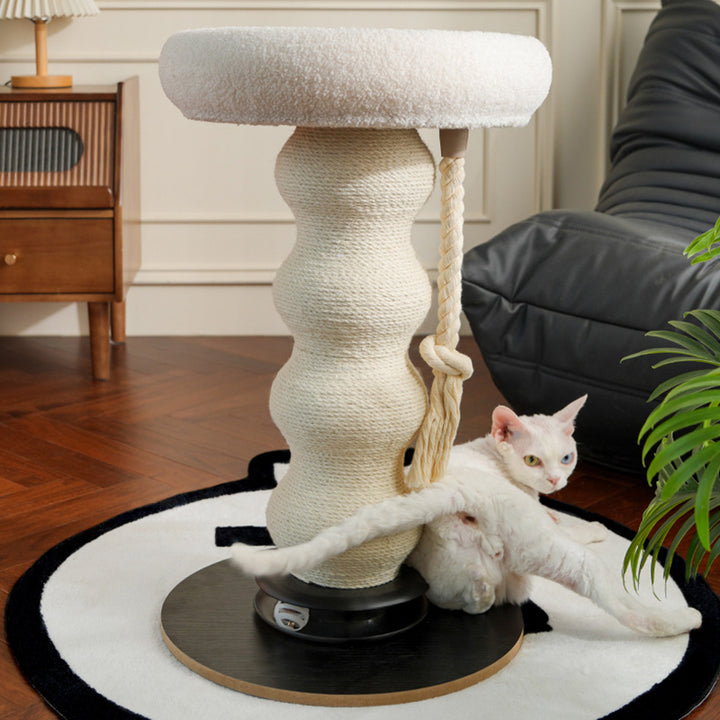 Modern Minimalist Cylindrical Wavy-Patterned Hemp Rope Bamboo Mat Velvet Medium Density Fiberboard Foam Plastic Cat Tree &amp; Condo 1-Scratching Post For Living Room