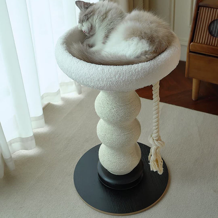 Modern Minimalist Cylindrical Wavy-Patterned Hemp Rope Bamboo Mat Velvet Medium Density Fiberboard Foam Plastic Cat Tree &amp; Condo 1-Scratching Post For Living Room