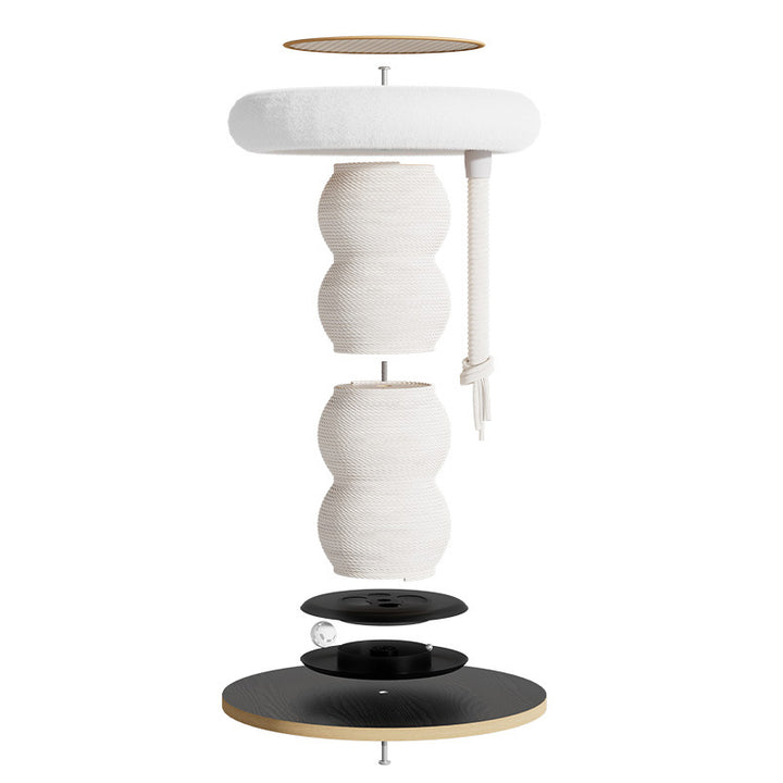 Modern Minimalist Cylindrical Wavy-Patterned Hemp Rope Bamboo Mat Velvet Medium Density Fiberboard Foam Plastic Cat Tree &amp; Condo 1-Scratching Post For Living Room