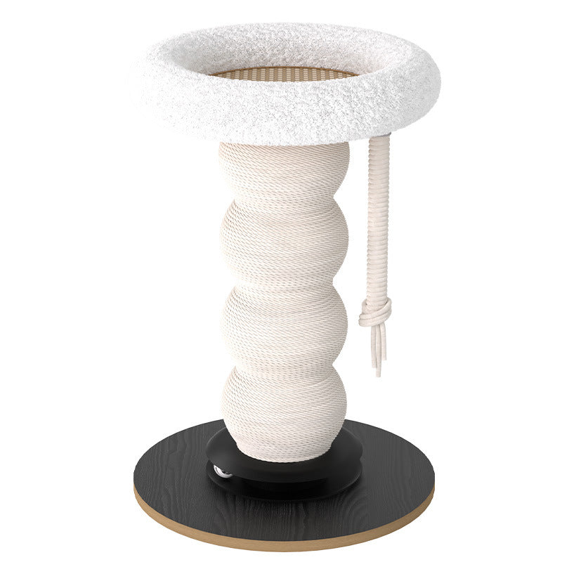 Modern Minimalist Cylindrical Wavy-Patterned Hemp Rope Bamboo Mat Velvet Medium Density Fiberboard Foam Plastic Cat Tree &amp; Condo 1-Scratching Post For Living Room