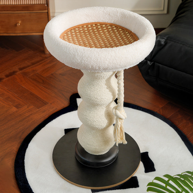 Modern Minimalist Cylindrical Wavy-Patterned Hemp Rope Bamboo Mat Velvet Medium Density Fiberboard Foam Plastic Cat Tree &amp; Condo 1-Scratching Post For Living Room