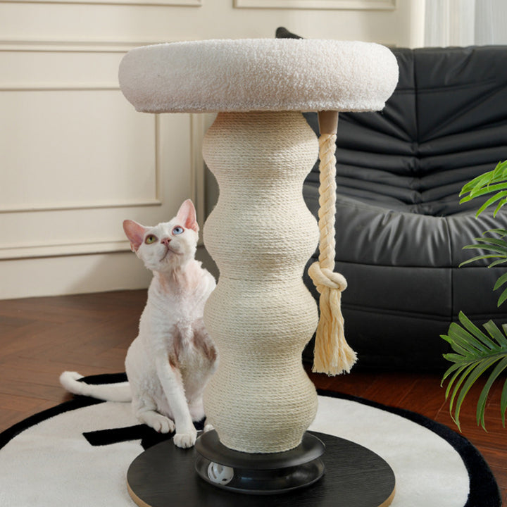 Modern Minimalist Cylindrical Wavy-Patterned Hemp Rope Bamboo Mat Velvet Medium Density Fiberboard Foam Plastic Cat Tree &amp; Condo 1-Scratching Post For Living Room