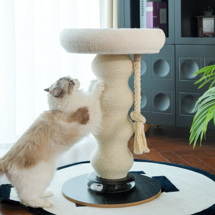 Modern Minimalist Cylindrical Wavy-Patterned Hemp Rope Bamboo Mat Velvet Medium Density Fiberboard Foam Plastic Cat Tree &amp; Condo 1-Scratching Post For Living Room