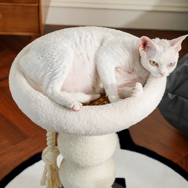 Modern Minimalist Cylindrical Wavy-Patterned Hemp Rope Bamboo Mat Velvet Medium Density Fiberboard Foam Plastic Cat Tree &amp; Condo 1-Scratching Post For Living Room