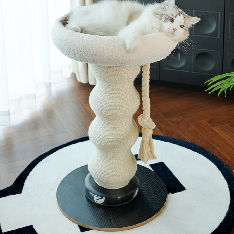 Modern Minimalist Cylindrical Wavy-Patterned Hemp Rope Bamboo Mat Velvet Medium Density Fiberboard Foam Plastic Cat Tree &amp; Condo 1-Scratching Post For Living Room