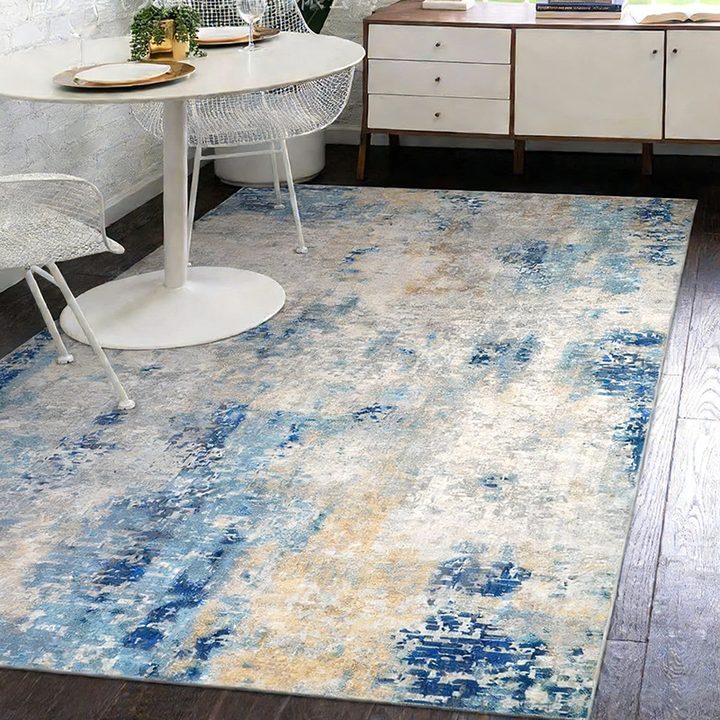 Contemporary Creative Rectangular Simulated Cashmere Cotton Linen Non-Slip Printed Rug For Living Room
